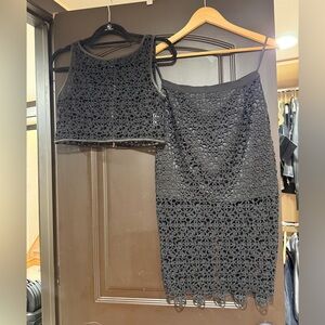 MISHA COLLECTION Black Lace Pencil Skirt with Matching Crop Top
